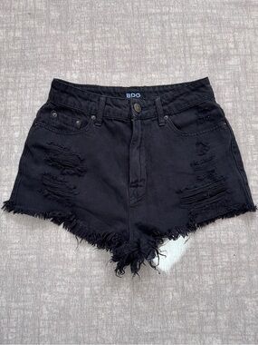 Urban Outfitters BDG Black High Rise Distressed Denim Shorts with Frayed Hem
